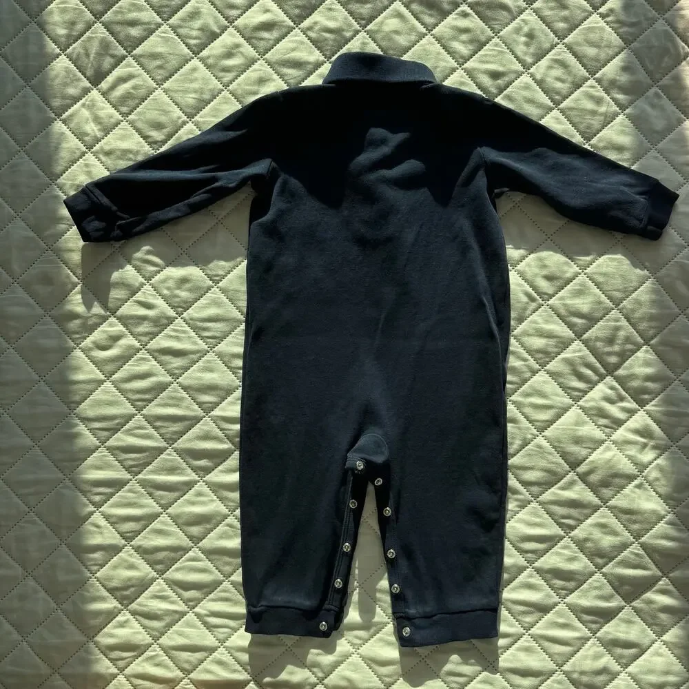 Ralph Lauren Baby Boys 12M Navy Multi Pony Embroidered Polo Coverall Romper
